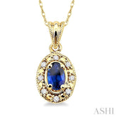 5x3 MM Oval Shape Sapphire and 1/20 ctw Single Cut Diamond Pendant in 10K Yellow Gold with Chain